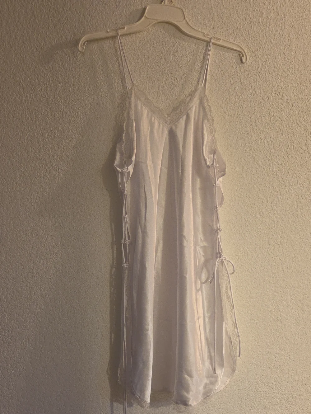 White Satin Lace-Trim Side Tie Sleepwear
